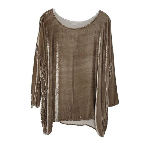 CP Shades Velvet Top S Tan Brown Boxy Oversize Lagenlook Popover 3/4 Sleeve 1005 - Picture 1 of 7